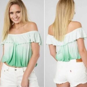 Free People Cora Lee Ombre Ruffle Flounce Off the Shoulder Crop Top XS